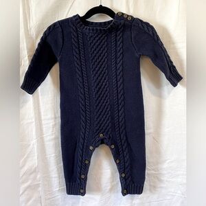 Gap Baby 6-12 Months Unisex Cozy Navy Cable knit Sweater Long Sleeve Romper